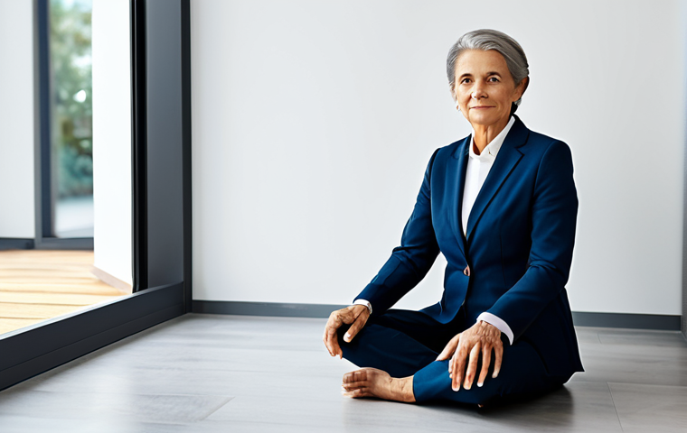 A mature individual, fully clothed in modest professional attire, seated calmly in a well-lit, clean, and safe contemporary room. The individual is in a natural, contemplative pose, conveying a sense of inner strength and resilience amidst life's challenges. The atmosphere is serene and supportive. Perfect anatomy, correct proportions, well-formed hands, proper finger count, natural body proportions. Safe for work, appropriate content, fully clothed, professional, family-friendly, high-quality photography, realistic style.
