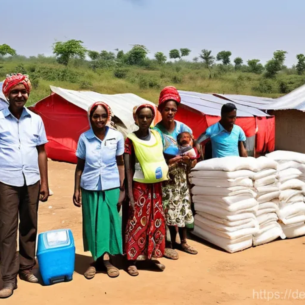 기후 난민 지원을 위한 국제 협의체 - **Prompt 1: Global Humanitarian Aid in Action**
"A vibrant, wide-angle shot depicting diverse in...