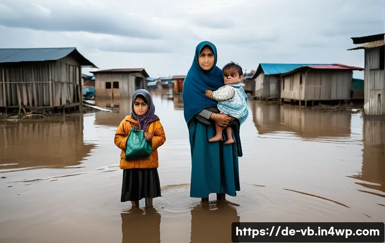 기후 난민 문제 해결을 위한 새로운 법적 프레임워크 - **Prompt 1: A Family's Resilience Against Rising Waters**
A family of four, consisting of a moth...