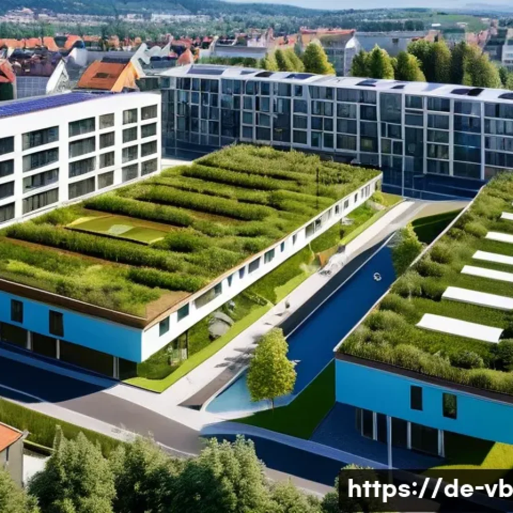 기후 난민과 지속 가능한 도시 개발 - A vibrant urban neighborhood inspired by Freiburg’s Vauban district, showcasing energy-efficient mod...