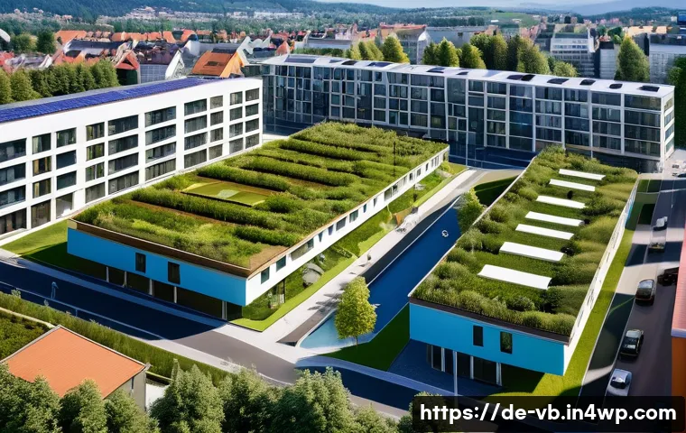 기후 난민과 지속 가능한 도시 개발 - A vibrant urban neighborhood inspired by Freiburg’s Vauban district, showcasing energy-efficient mod...