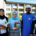 Home 23 기후 난민 난민 수용 정책 비교 - A diverse group of climate refugees from various ethnic backgrounds, dressed in modest, culturally a...