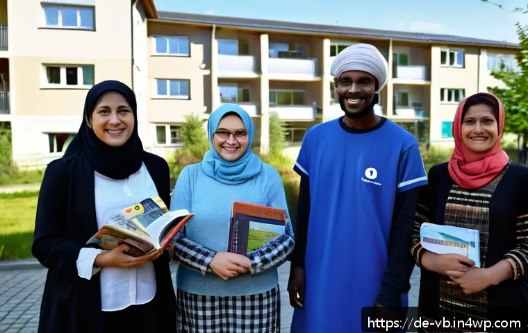 기후 난민 난민 수용 정책 비교 - A diverse group of climate refugees from various ethnic backgrounds, dressed in modest, culturally a...